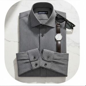 Dolce & Gabbana Ventanni Dress Shirt Black Grey Stripe 15.5 39